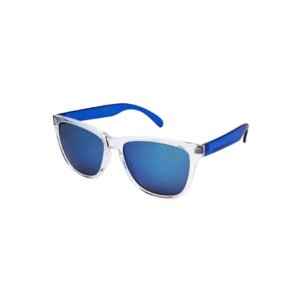 Mens Plastic Wayfarer Clear Frame Blue Mirror Lens Sunglasses